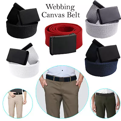 Unisex Mens Canvas Fabric Webbing Waist Belt Army Style Adjustable Black Buckle • £5.29