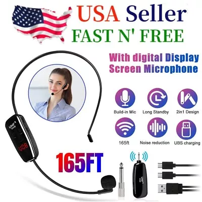 NEW 165FT Range UHF Wireless Microphone Headset Mic System+Digital Screen Speech • $18.02