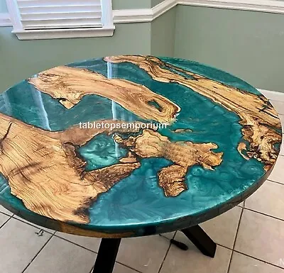 Green Epoxy Tops Handmade Resin Center Coffee Table Acacia Wooden Kitchen Decors • $339.77