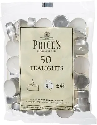 Prices Patent Candles White Tealights Bag Pack Of 50 Wax L X 3.8Cm W X 1.8Cm • £6.49