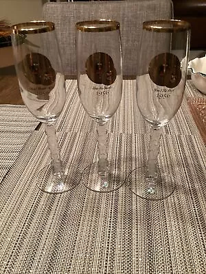 Elvis Presley Champagne Glasses Song Names Stem Gold Trim Set Of 3 Vintage • $18