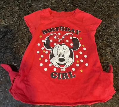 Disney Junior Minnie Mouse Red BIRTHDAY GIRL T-Shirt Ties On Sides Size 3T • $8