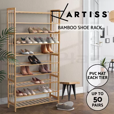 $84.95 • Buy Artiss 10-Tier Bamboo Shoe Rack Cabinet Wooden Shelf Stand Storage Organizer