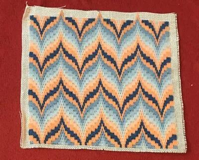 Vintage Needlepoint Canvas Completed Another Unique Pattern 11.5 By 10.5 Inches • $20