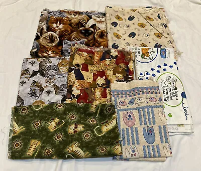 $19.99 • Buy Vintage Cat Fabric Lot Quilting Crafts Approx  4.5 Yd Scrap Stash
