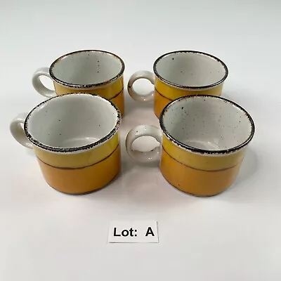 £29.20 • Buy (4)Vtg Stonehenge Midwinter SUN Yellow Orange Flat Coffee Mugs England 2.5”h