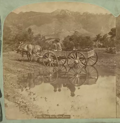 Vtg. Bierstadt Stereoview ~ 3 People In Horse Drawn Wagon At Ogden Canyon Utah • $9.99