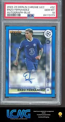 2022-23 Topps Merlin Uefa UCC Autographs #EZ Enzo Fernandez Blue /75 RC PSA 10 • $29.36