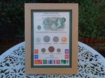 60th Birthday 1964 £1 Note 7 Coin & Stamps Framed Set Unique Gift • £39.50