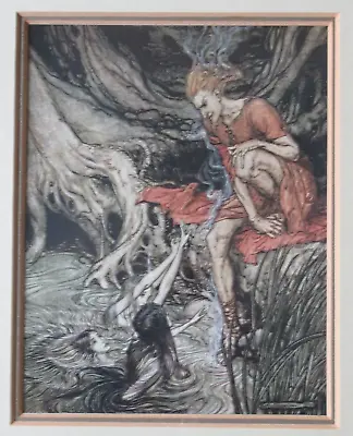 Antique 1910 ARTHUR RACKHAM Wagners Ring Cycle Lord Rings Interest Print Framed • £15