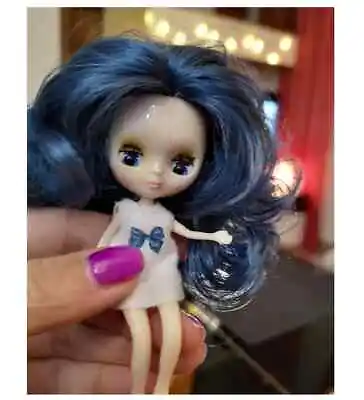 Fashion 4  Mini Blythe Doll Normal Body Shiny Face Blue Hair Eyes Close DIY Toys • $25.18