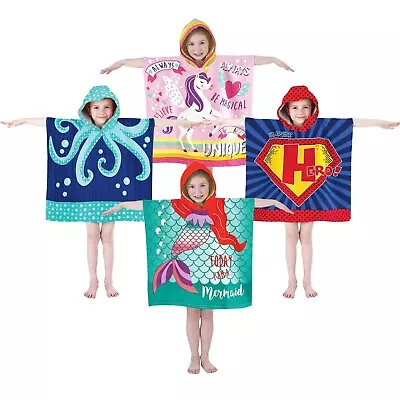 Kids Hooded Towel Poncho - Fast Drying Microfiber For Swim Bath Beach & Travel • £8.99