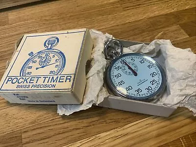 Vintage Pocket Swiss Made Timer Stop Watch Original Box Fully Working Eurastyle • £65