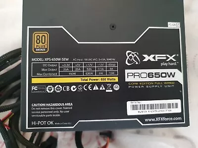 XFX Force Pro650w Gold Power Supply/PSU With Cable Leads • £55