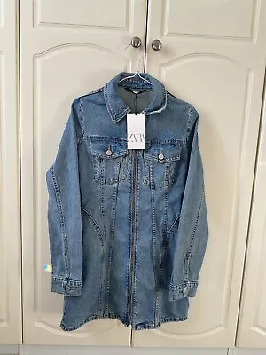 Zara Bnwt Woman Blue Denim Trf Dress Size S Long Sleeve Zip Up Mini Dress Rrp£45 • £20