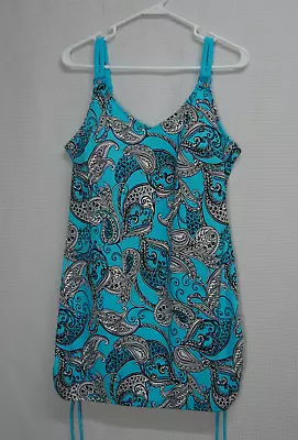 Amoena One Pc Bathing Suit Swimdress Mastectomy Pockets Blue Figure Shaping 18C • $19.95