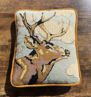 Vintage Needlepoint Throw Pillow Deer Buck Rustic Cabin Lodge Decor Cushion • $35