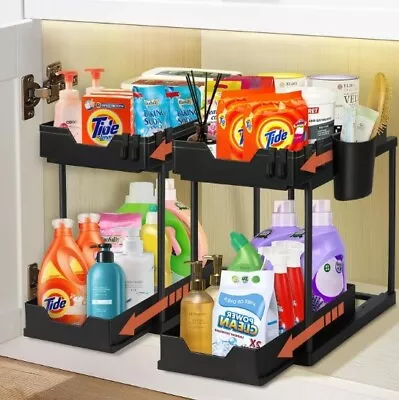 2 Pcs 2-Tier Under Sink Organizer Pull Out Sliding Storage Kitchen Bath Cabinet • $34.29