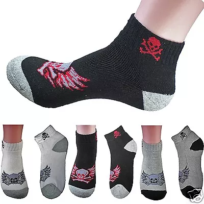 3 6 12 Pairs Mens Ankle Quarter Crew Low Cut Sports Athletic Socks Skull Cotton • $14.99