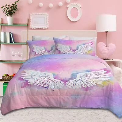 3pcs Rainbow Angel Wings Ultra Soft Bedding Comforter Set Cozy Bedding Set Twin • $37.79