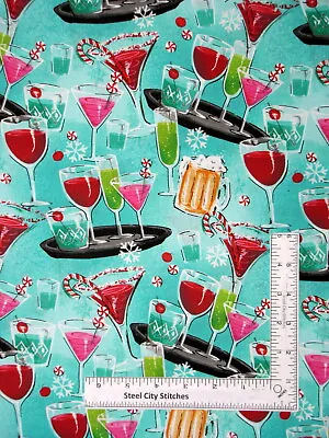 $10.98 • Buy Christmas Fabric Holiday Spirits Martini Beer Holiday By 3 Wishes Cotton By Yard