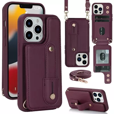 For IPhone 15 14 13 12 11 XS Samsung Shoulder Crossbody Wallet Phone Case Cover • £10.79