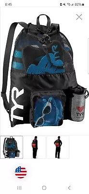 TYR Alliance 40L Big Mesh Mummy Backpack Gear Swim Bag NWT Black • $20.50