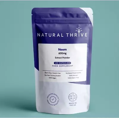Organic Neem Extract Powder Capsules 600mg - Natural Immune Support Skin Health • £9.99