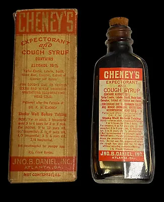Vintage Cheneys Expectorant & Cough Syrup Bottle Cork Stopper Box Atlanta Rare • $31