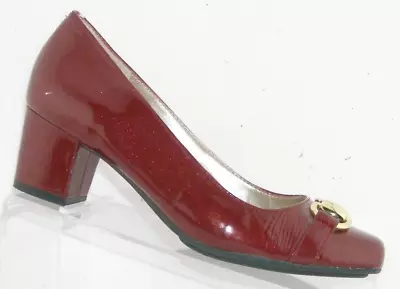 Me Too Peggy Burgundy Metallic Patent Leather Square Toe Block Heels 7.5M • $33.99