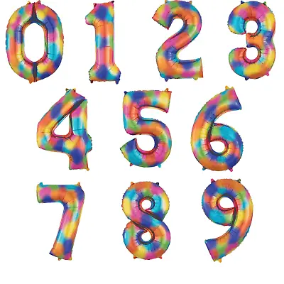 Rainbow Splash Multi Coloured Number Foil Balloons Helium 0-9 Birthday Party  • £3.85