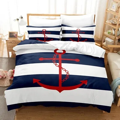 White Blue Nautical Themed Anchor Print Children's Adult Bedding Set • £43.19