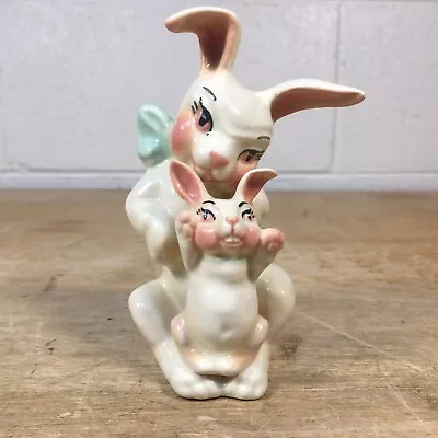 Vintage Ceramic Arts Studio Mom & Baby Bunny Bunnies Set Salt Pepper Shakers • $34