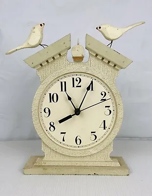 Vintage Wooden Clock Working 11” Tall Birds Cottage Shabby USA Made Dallas Bros. • $18