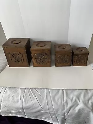 Kitchen Canister Set Of 4 Sears 1976 Classic Carved Flowers Vintage Collectible • $40