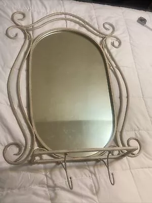 26” Ornate Metal Oval Mirror With Foldable 16” Glass Shelf & 2 Hooks • $100