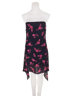 VERSUS VERSACE New 46 US 10 Strapless Floral-print Silk-crepe Mini Dress Black • $250