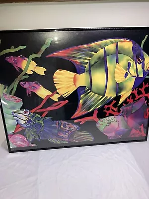 Vintage Tropical Fish Watercolor Print Framed Glass 22 X 28 Gorgeous • $55