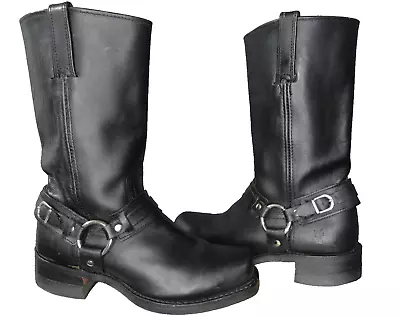 Frye 700 Harness Men's 8.5 Western Boots Black Leather Moto Pull On Made In USA • $99.99