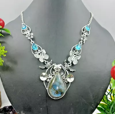 925 Sterling Silver Labradorite Topaz Gemstone Handmade Jewelry Necklace • $25
