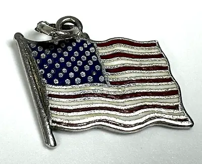 Vintage 13mm Enamel Sterling Silver American Flag Patriotic Stars Stripes Charm • $11.99