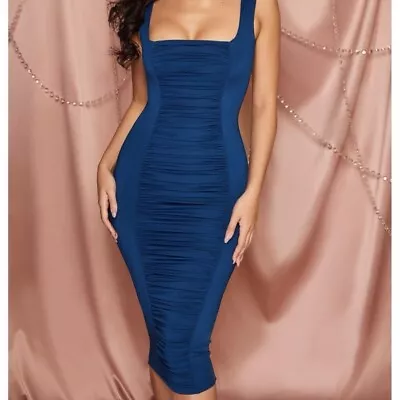 Oh Polly Love Ruche Ruched Bodycon Midi Dress • £4.99