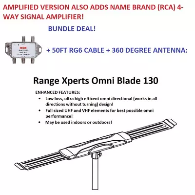 Amplified 360 Degree VHF/UHF Outdoor HD TV Antenna Plus 50ft Coax Cable RCA Amp • $79.99