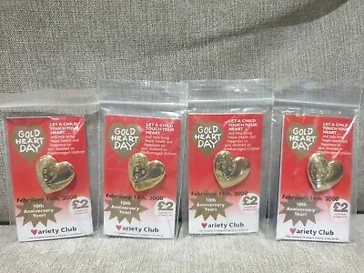 4 Variety Club Gold Heart Pin Badges Brand New Still On Original Card & In Bag  • £1.99