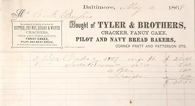 Tyler & Brothers Baltimore MD 1869 Billhead Pilot And Navy Bread Bakers Crackers • $11.89