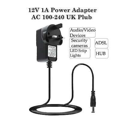 UK AC/DC 12V 1A 1000mA 100-240V AC 50/60Hz POWER LEAD ADAPTER CHARGER MAINS • £6.98