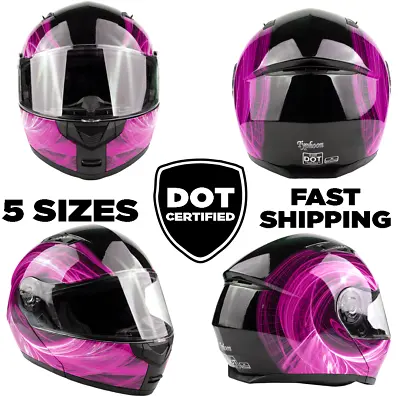 DOT Flip Up Modular Helmet Motorcycle Adult Pink Swirl Integrated Sun Visor • $69
