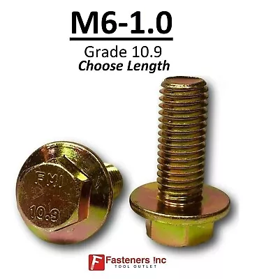 M6-1.0 X (Choose Length) Grade 10.9 Metric Flange Bolts Yellow Zinc Hardened  • $15.74