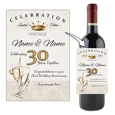 £3 • Buy Personalised 30th Pearl Wedding Anniversary Wine Champagne Bottle Label N57