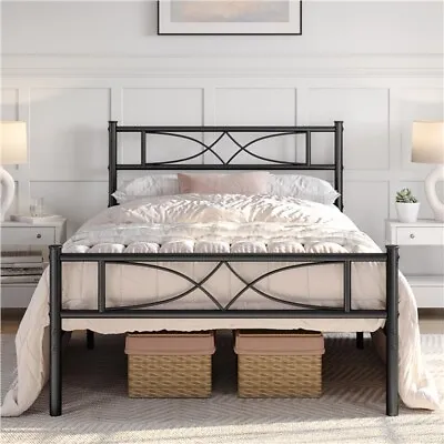 Metal Bed Platform Single/Double/King With Curved Design Headboard Home Bedroom • £48.99